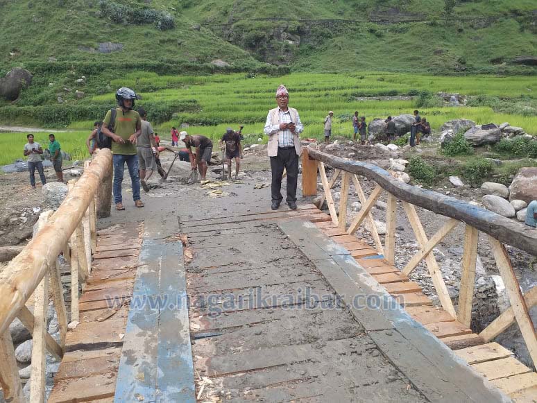 त्रिवेणीको मालागाड खोलामा काठेपुल निर्माण