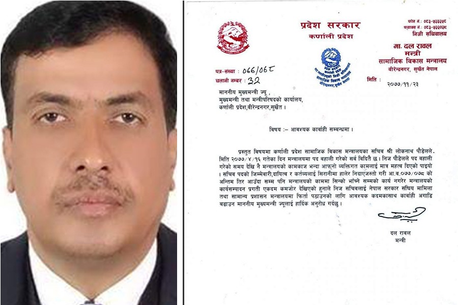 सचिवलाई कारबाहीको माग गर्दै मन्त्रीले लेखे मुख्यमन्त्रीलाई पत्र