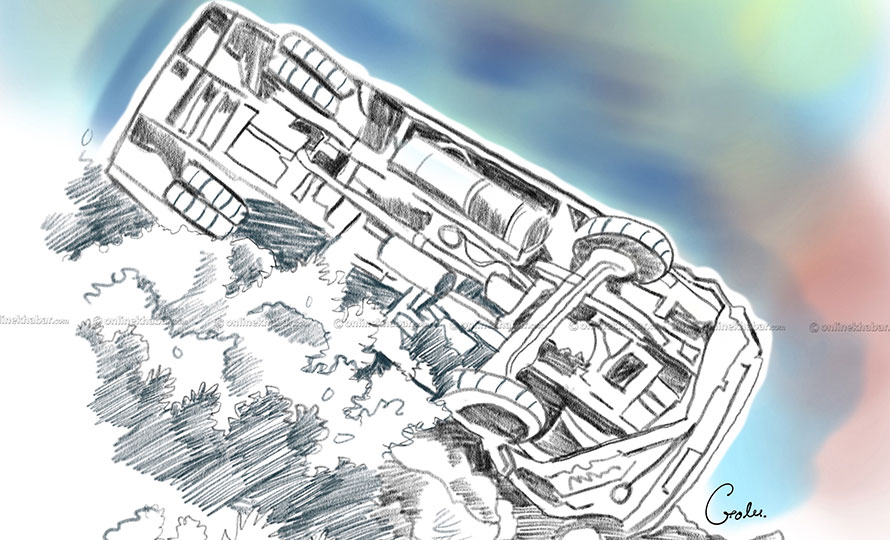 बर्दियामा बस दुर्घटना हुँदा ३५ जना घाइते