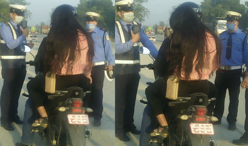 मापसे गरेर चलाइएको सरकारी बाइक प्रहरी फन्दामा, पछाडि युवती
